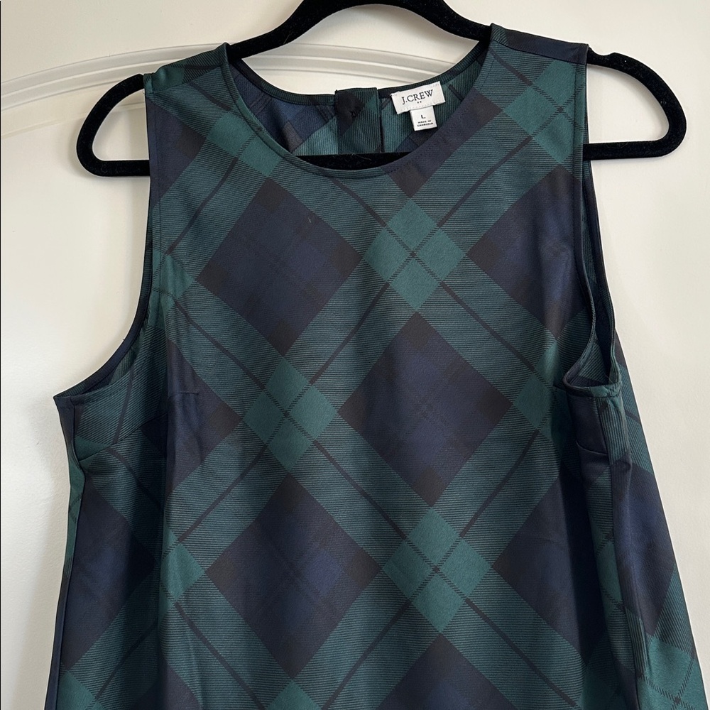 J. Crew Black and Green Checkered Blouse